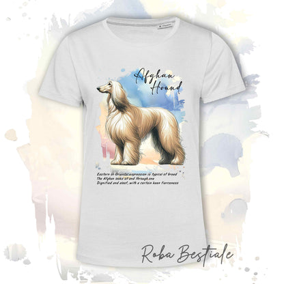 T-Shirt BEHAVIOR - LEVRIERO AFGANO Crema - Standard FCI - 100% Cotone, Bianca, Uomo o Donna - dalla XS alla 5XL