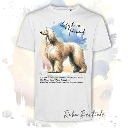 T-Shirt BEHAVIOR - LEVRIERO AFGANO Crema - Standard FCI - 100% Cotone, Bianca, Uomo o Donna - dalla XS alla 5XL