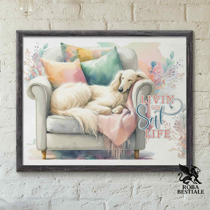 Quadretto SOFT LIFE - LEVRIERO AFGANO Crema - Con cornice in legno, formato A4