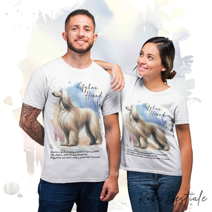 T-Shirt BEHAVIOR - LEVRIERO AFGANO Crema - Standard FCI - 100% Cotone, Bianca, Uomo o Donna - dalla XS alla 5XL
