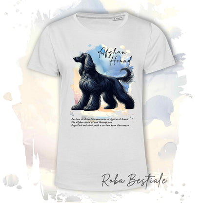 T-Shirt BEHAVIOR - LEVRIERO AFGANO Nero - Standard FCI - 100% Cotone, Bianca, Uomo o Donna - dalla XS alla 5XL