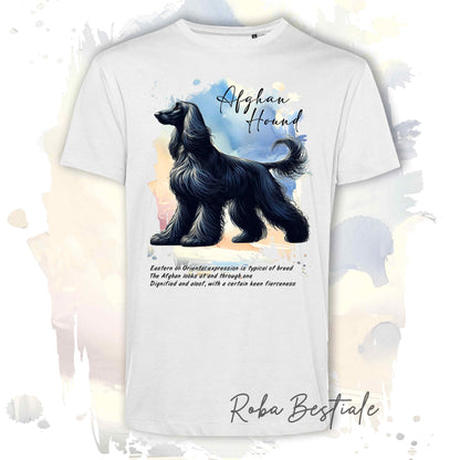 T-Shirt BEHAVIOR - LEVRIERO AFGANO Nero - Standard FCI - 100% Cotone, Bianca, Uomo o Donna - dalla XS alla 5XL