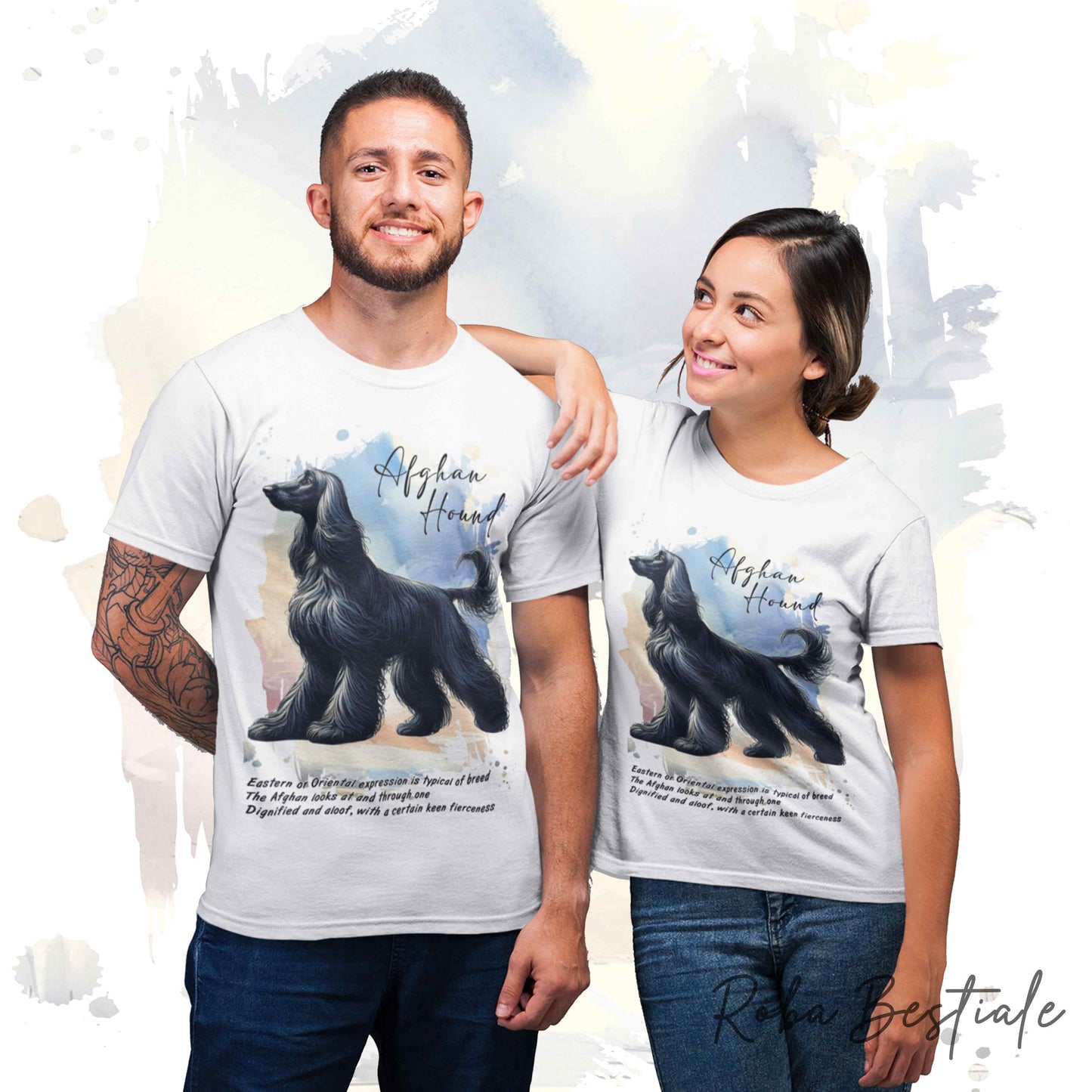 T-Shirt BEHAVIOR - LEVRIERO AFGANO Nero - Standard FCI - 100% Cotone, Bianca, Uomo o Donna - dalla XS alla 5XL