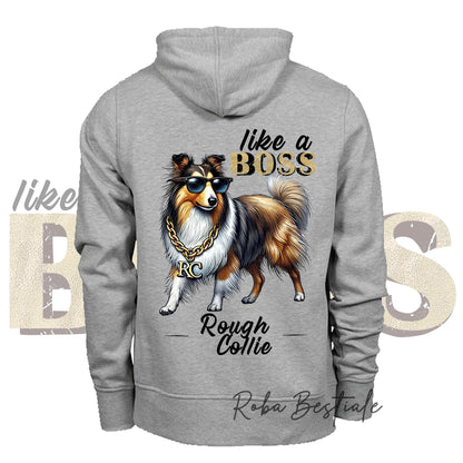 Felpa LIKE A BOSS - CANE DA PASTORE SCOZZESE a Pelo Lungo, Sable - Unisex - Grigia - dalla XS alla 3XL