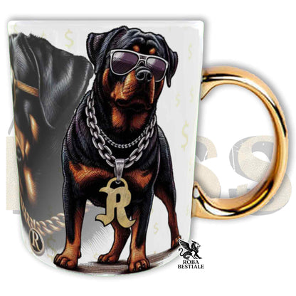 Tazza LIKE A BOSS - ROTTWEILER - Manico color ORO - 330 ml - in Ceramica