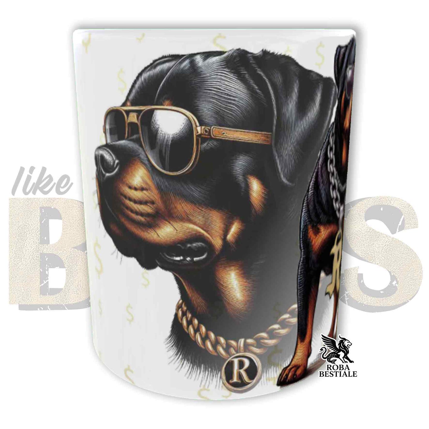 Tazza LIKE A BOSS - ROTTWEILER - Manico color ORO - 330 ml - in Ceramica