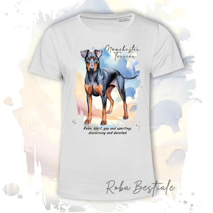 T-Shirt BEHAVIOR - MANCHESTER TERRIER - Standard FCI - 100% Cotone, Bianca, Uomo o Donna - dalla XS alla 5XL