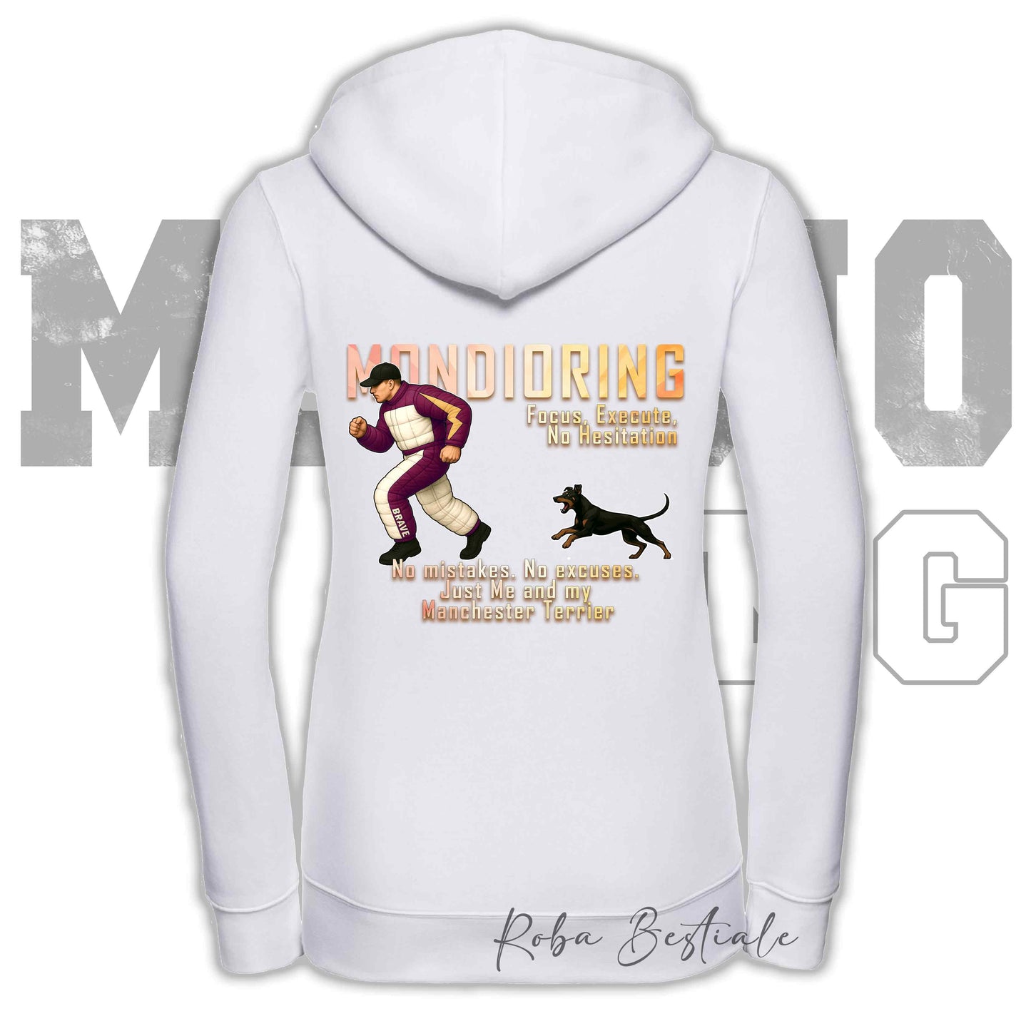 Felpa MONDIORING Chase! - MANCHESTER TERRIER - Cappuccio e Zip, Uomo o Donna, in tanti colori - dalla XS alla 5XL