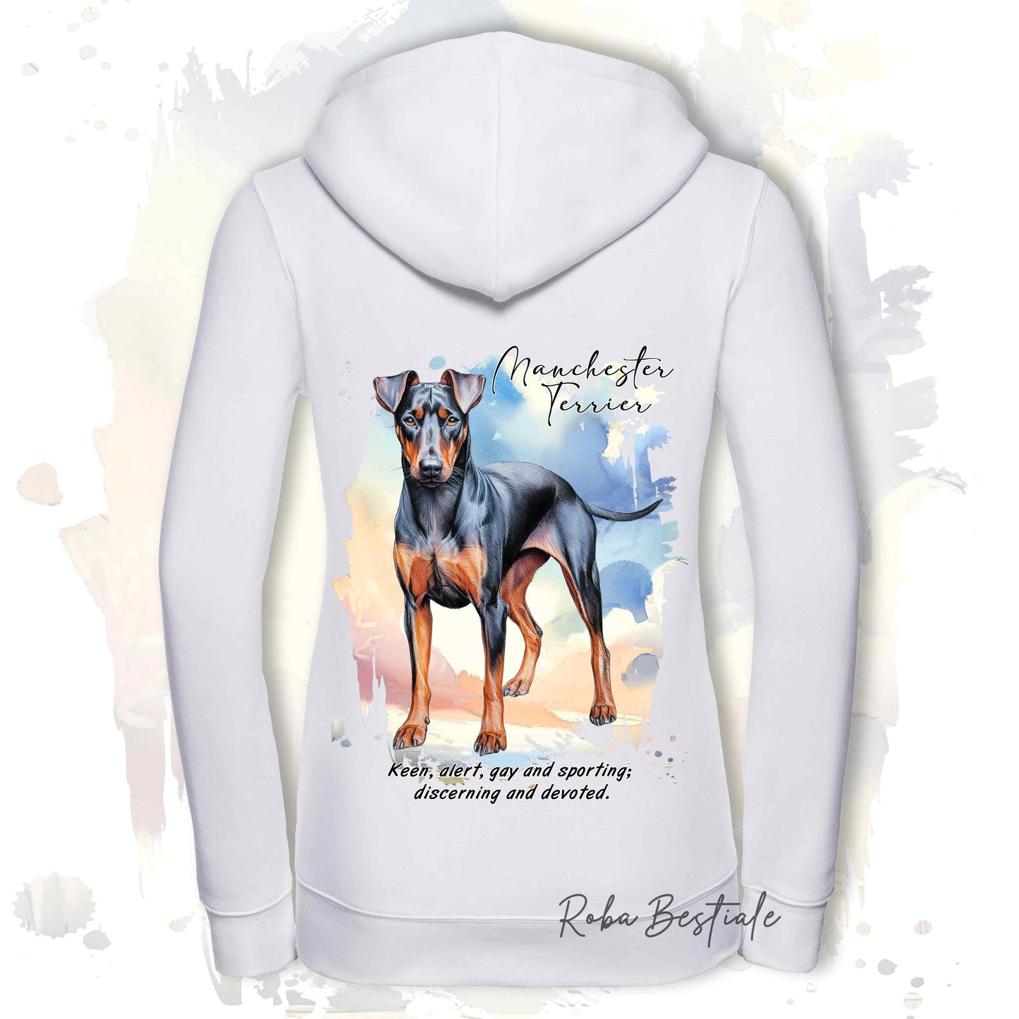 Felpa BEHAVIOR - MANCHESTER TERRIER - Con Cerniera - Uomo o Donna - Grigia o Bianca - dalla XS alla 3XL