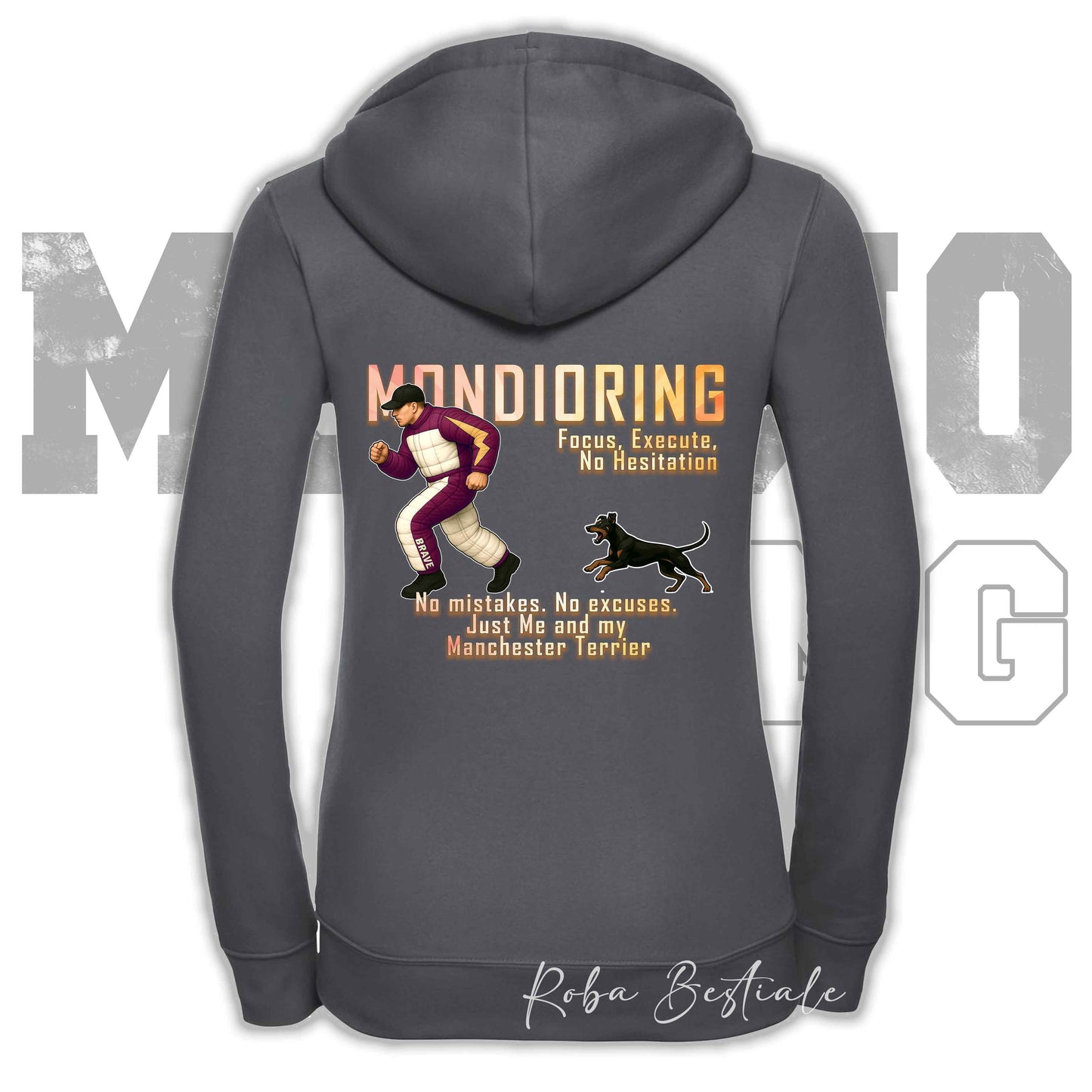 Felpa MONDIORING Chase! - MANCHESTER TERRIER - Cappuccio e Zip, Uomo o Donna, in tanti colori - dalla XS alla 5XL