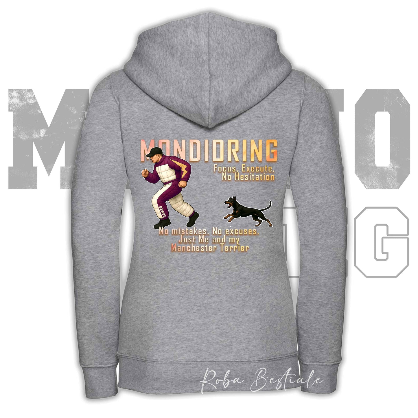 Felpa MONDIORING Chase! - MANCHESTER TERRIER - Cappuccio e Zip, Uomo o Donna, in tanti colori - dalla XS alla 5XL