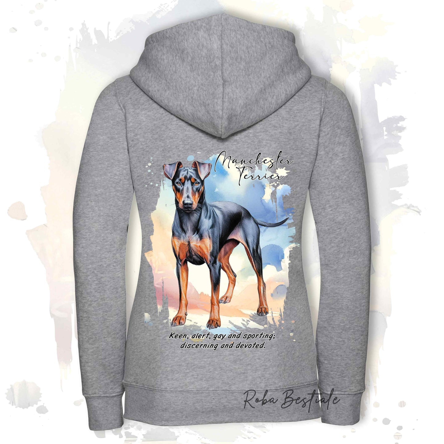 Felpa BEHAVIOR - MANCHESTER TERRIER - Con Cerniera - Uomo o Donna - Grigia o Bianca - dalla XS alla 3XL