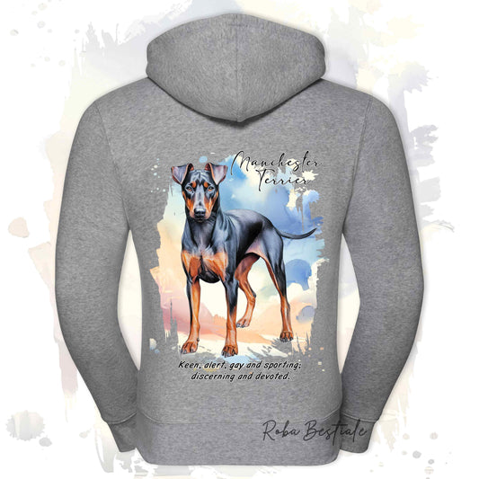 Felpa BEHAVIOR - MANCHESTER TERRIER - Con Cerniera - Uomo o Donna - Grigia o Bianca - dalla XS alla 3XL