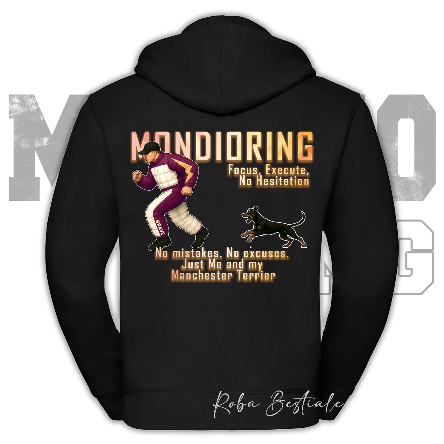 Felpa MONDIORING Chase! - MANCHESTER TERRIER - Cappuccio e Zip, Uomo o Donna, in tanti colori - dalla XS alla 5XL