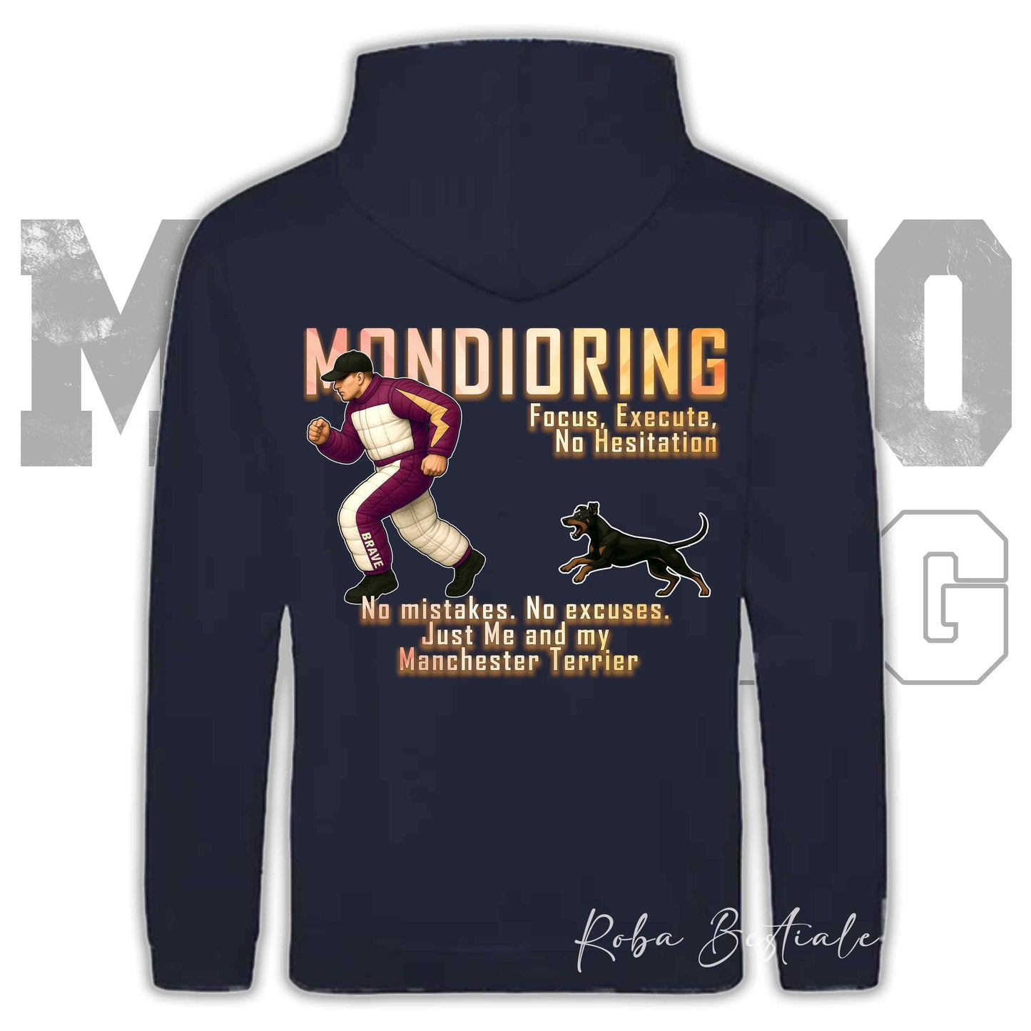 Felpa MONDIORING Chase! - MANCHESTER TERRIER - Cappuccio e Tasconi, Unisex, in tanti colori - dalla XS alla 5XL