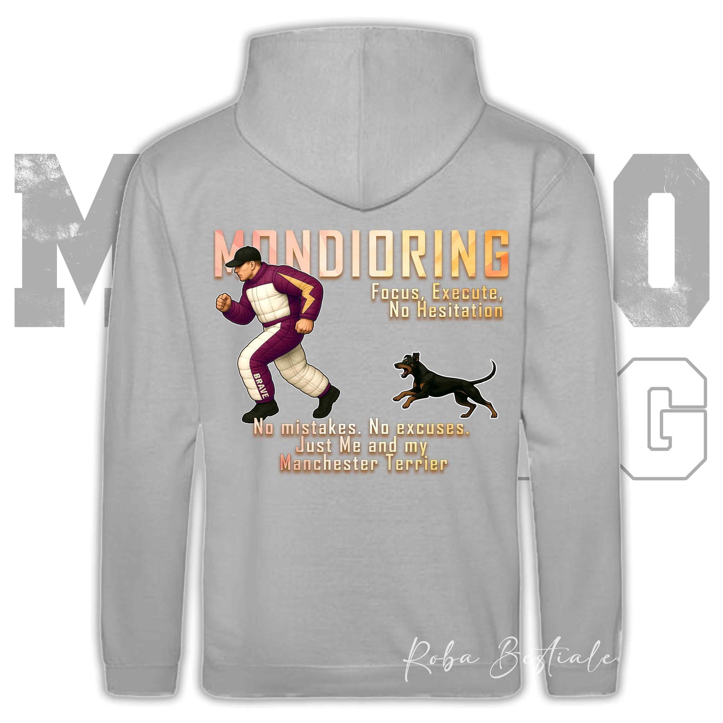 Felpa MONDIORING Chase! - MANCHESTER TERRIER - Cappuccio e Tasconi, Unisex, in tanti colori - dalla XS alla 5XL