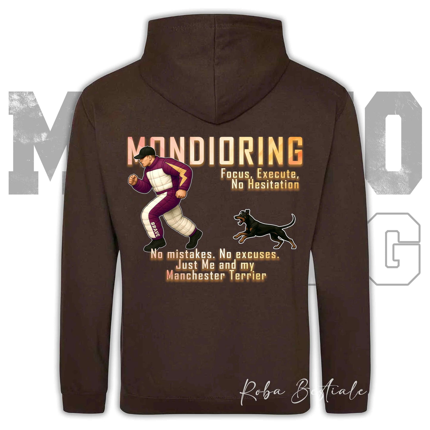Felpa MONDIORING Chase! - MANCHESTER TERRIER - Cappuccio e Tasconi, Unisex, in tanti colori - dalla XS alla 5XL