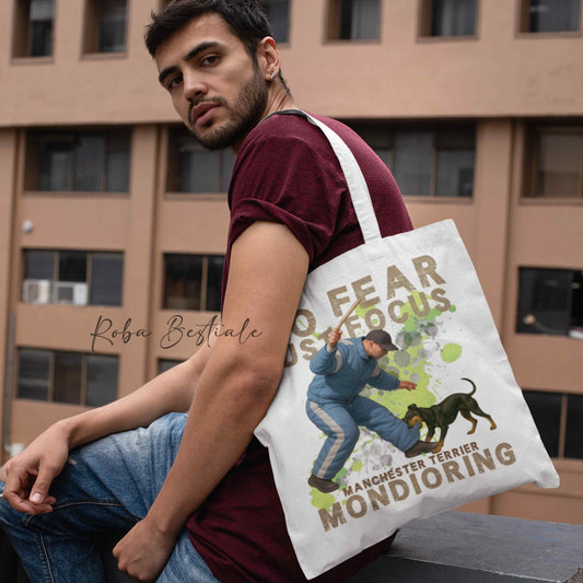 Shopper MONDIORING2 - MANCHESTER TERRIER - Diversi colori disponibili, 100% Cotone