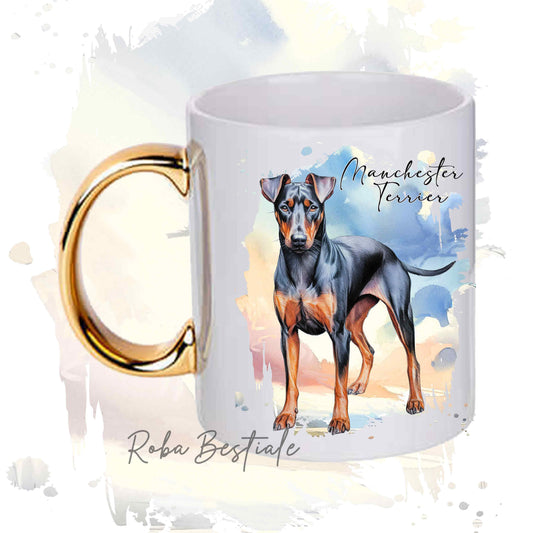 Tazza BEHAVIOR - MANCHESTER TERRIER - In Ceramica, con manico dorato - 330 ml