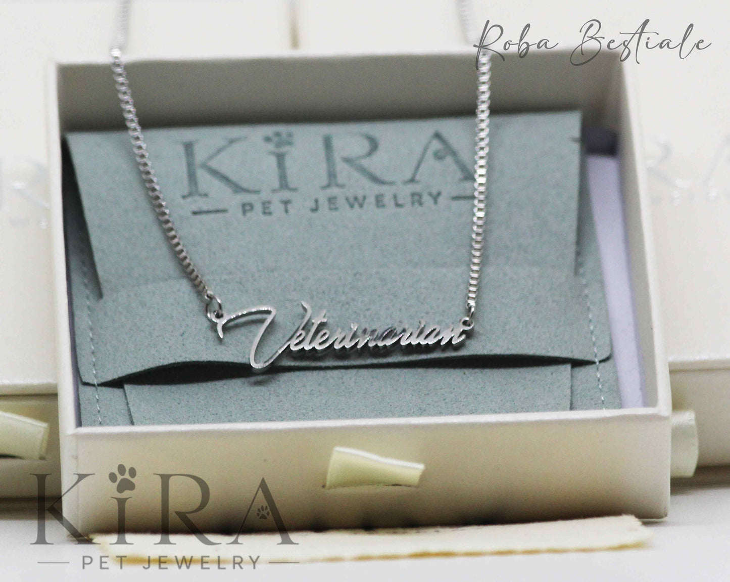Collana KIRA PET JEWERLY - VETERINARIAN - In Acciaio Inox color SILVER - Con catenella a maglia fitta