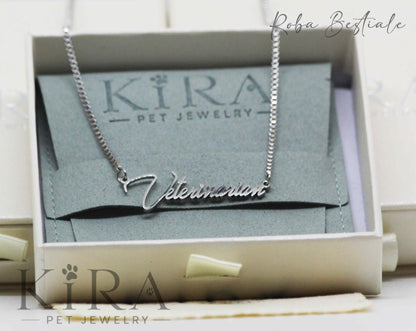 Collana KIRA PET JEWERLY - VETERINARIAN - In Acciaio Inox color SILVER - Con catenella a maglia fitta
