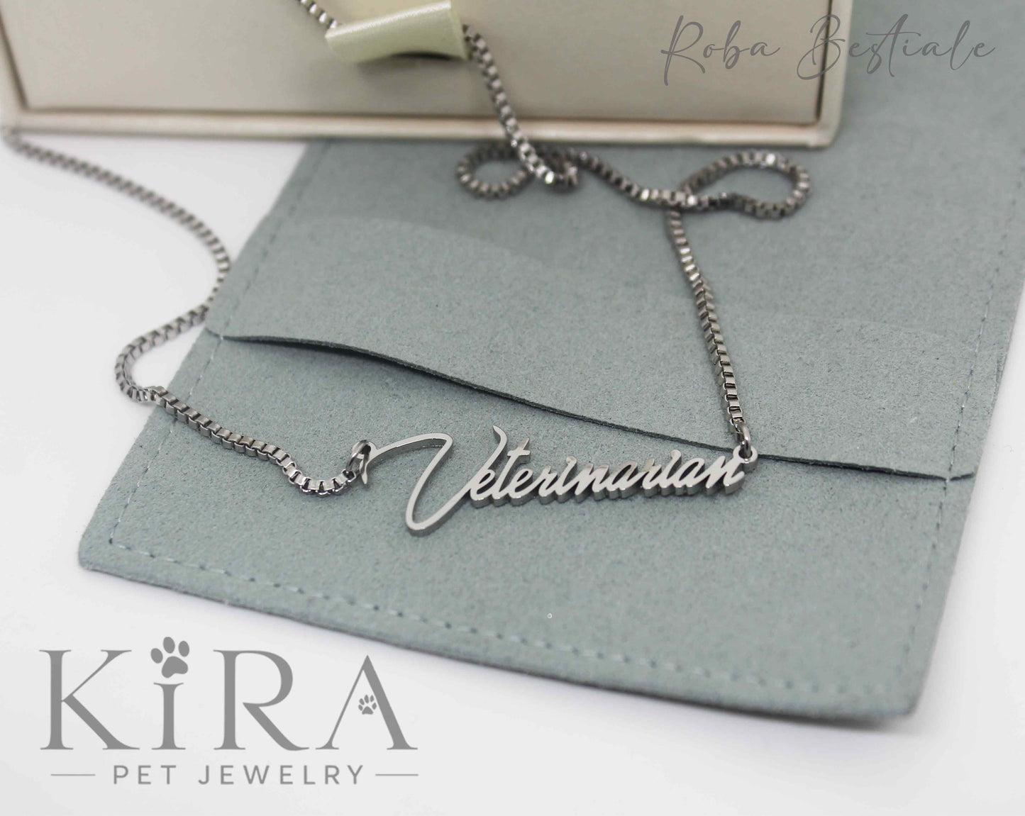Collana KIRA PET JEWERLY - VETERINARIAN - In Acciaio Inox color SILVER - Con catenella a maglia fitta