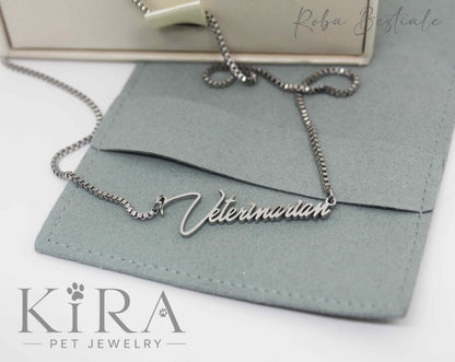 Collana KIRA PET JEWERLY - VETERINARIAN - In Acciaio Inox color SILVER - Con catenella a maglia fitta