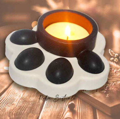 Porta Tea Light ZAMPINA - Base Bianco Panna & dettagli Black - in Jesmonite - 9x9 cm