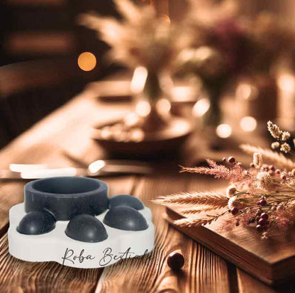 Porta Tea Light ZAMPINA - Base Bianco Panna & dettagli Black - in Jesmonite - 9x9 cm