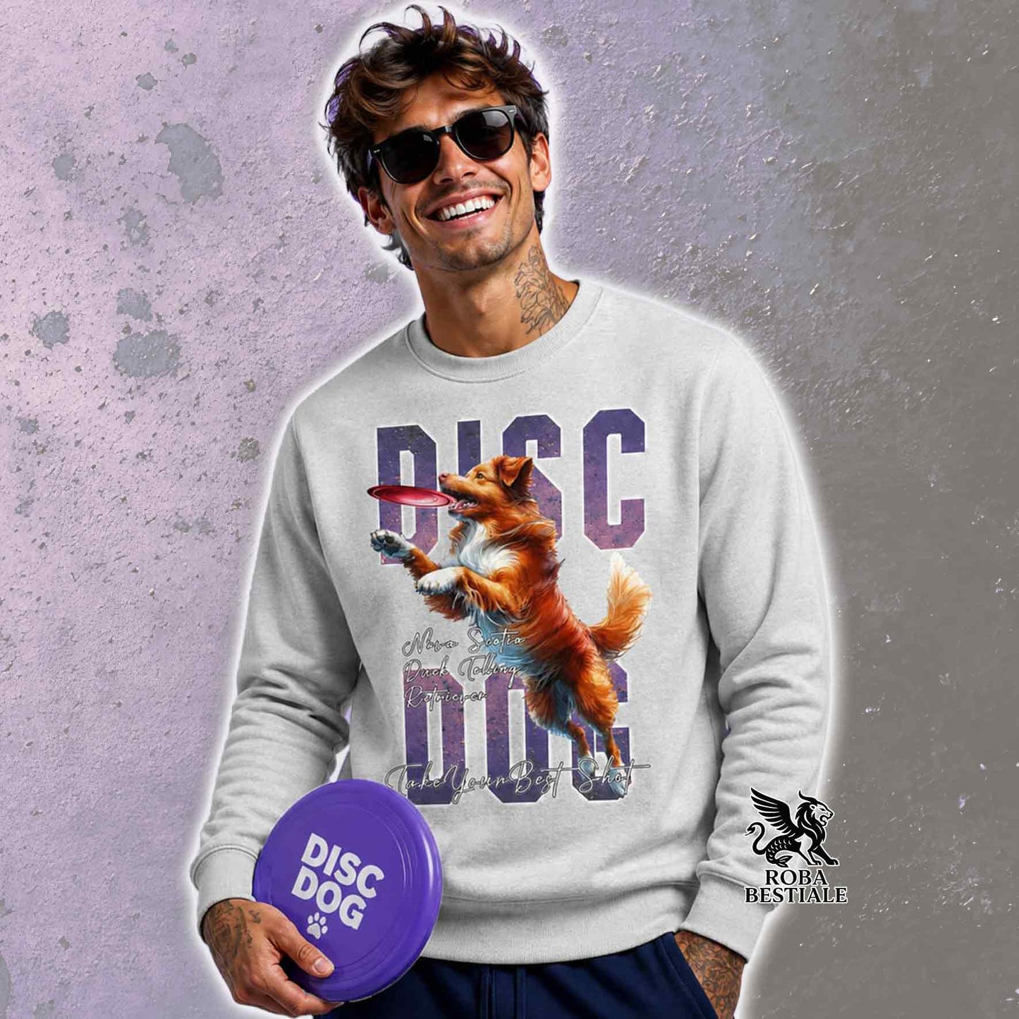 Felpa Invernale APTITUDE - DISC DOG - NOVA SCOTIA DUCK TOLLING RETRIEVER - Girocollo, Unisex, colore a scelta - dalla XS alla 3XL