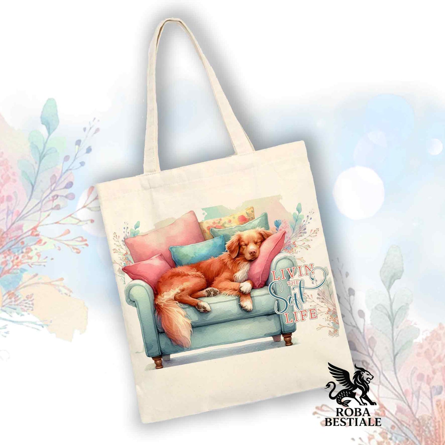 Tote Bag SOFT LIFE - NOVA SCOTIA DUCK TOLLING RETRIEVER - 100% Cotone - Bianca o Beige