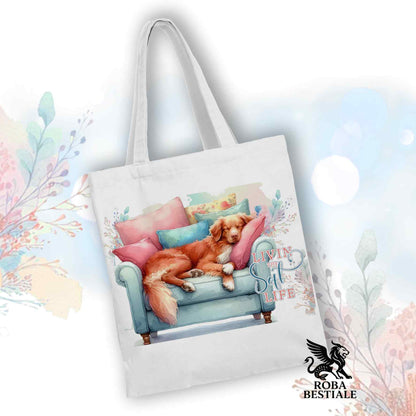 Tote Bag SOFT LIFE - NOVA SCOTIA DUCK TOLLING RETRIEVER - 100% Cotone - Bianca o Beige