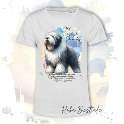 T-Shirt BEHAVIOR - OLD ENGLISH SHEEPDOG - Standard FCI - 100% Cotone, Bianca, Uomo o Donna - dalla XS alla 5XL