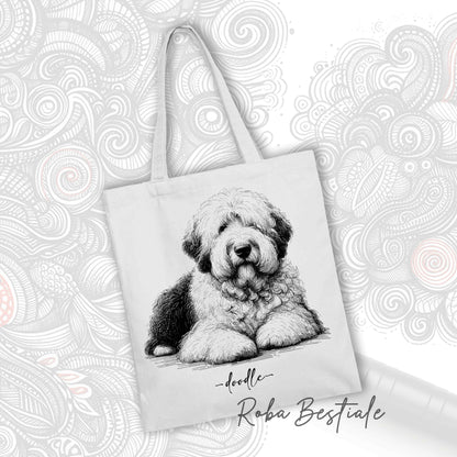Shopper DOODLE Elegance - OLD ENGLISH SHEEPDOG - Diversi colori disponibili, 100% Cotone