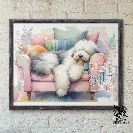 Quadretto SOFT LIFE - OLD ENGLISH SHEEPDOG - Con cornice in legno, formato A4