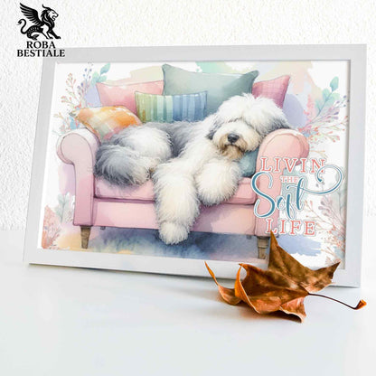 Quadretto SOFT LIFE - OLD ENGLISH SHEEPDOG - Con cornice in legno, formato A4