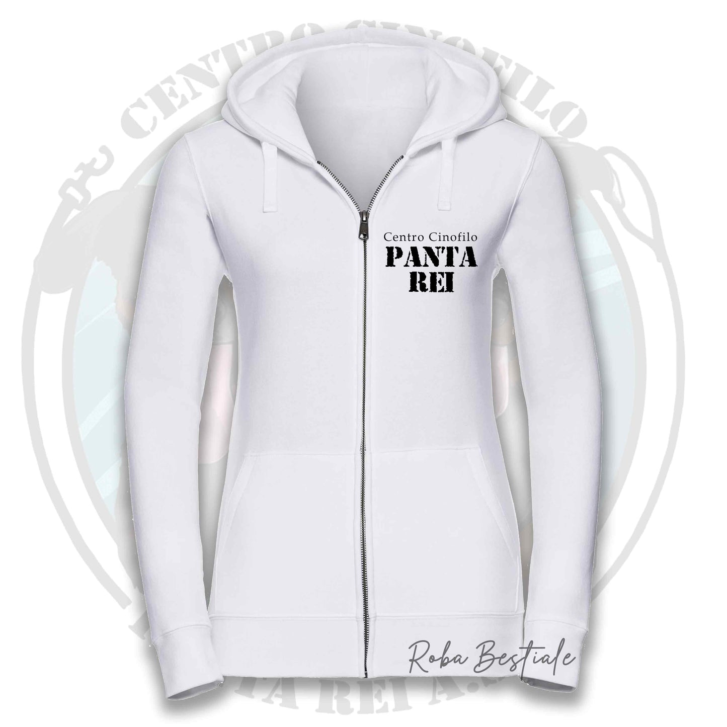 Felpa PANTA REI asd - BIANCA, NERA o GRIGIA - Full Zip, Uomo o Donna - dalla XS alla 5XL