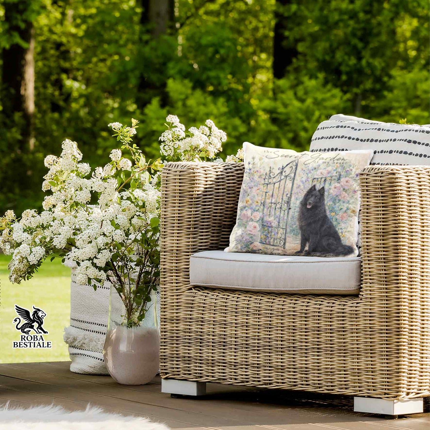 Cuscino SECRET GARDEN - PASTORE BELGA GROENEDAEL - 100% Tela di Cotone - 40x40 cm