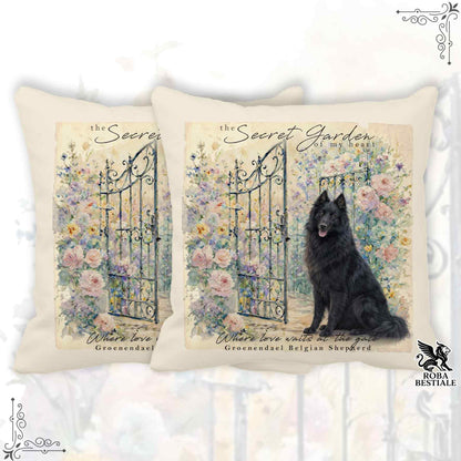 Cuscino SECRET GARDEN - PASTORE BELGA GROENEDAEL - 100% Tela di Cotone - 40x40 cm