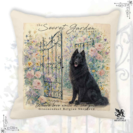 Cuscino SECRET GARDEN - PASTORE BELGA GROENEDAEL - 100% Tela di Cotone - 40x40 cm