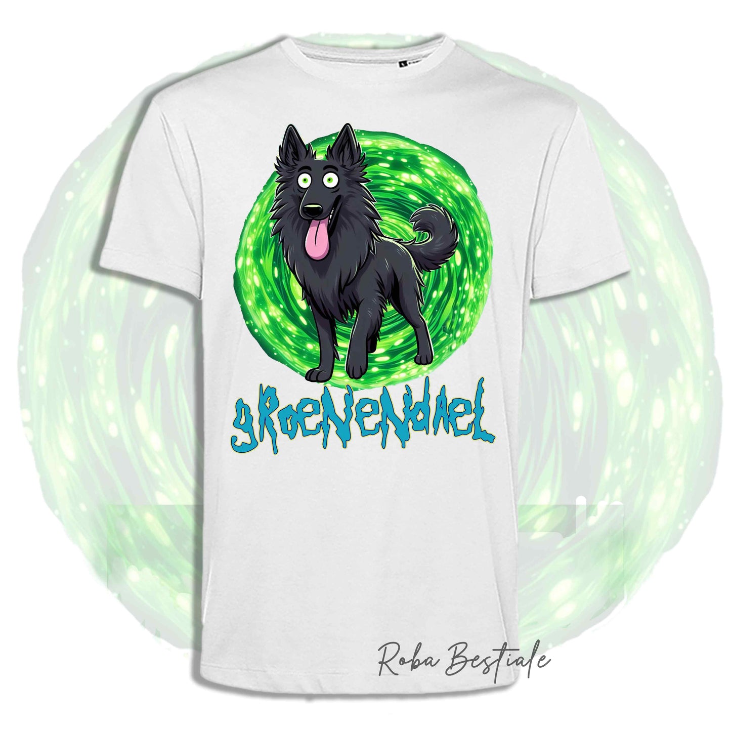 T-Shirt RICK & MORTY - PASTORE BELGA GROENENDAL - Bianca, Nera o Beige, Uomo o Donna, dalla XS alla 5XL