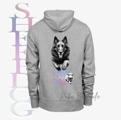 Felpa FLASHY SHEEPDOG - PASTORE BELGA GROENENDAEL - Unisex - Nera o Grigia - dalla XS alla 3XL - Scritta Olografica Cangiante!