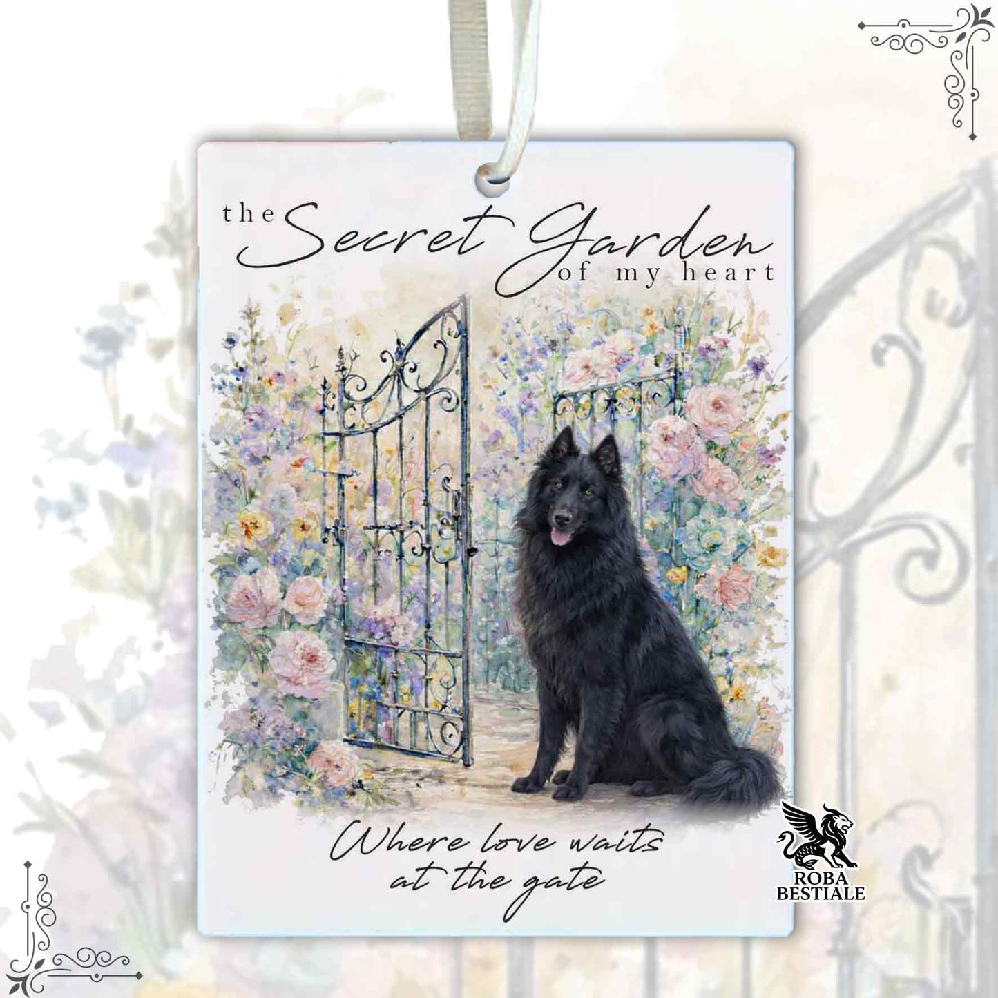 Profumatore SECRET GARDEN - PASTORE BELGA GROENENDAEL - In Feltro, con cordino - 7,5 x 10 cm
