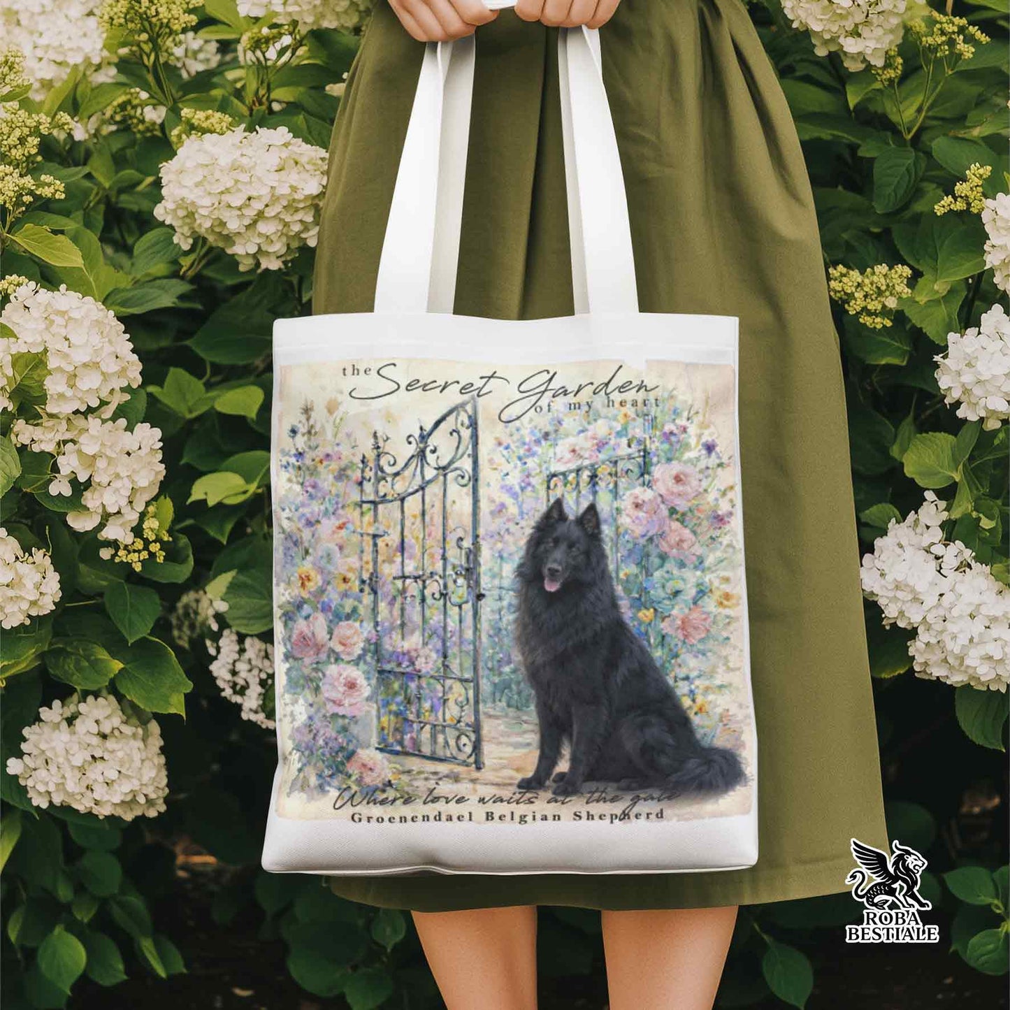 Tote Bag SECRET GARDEN - PASTORE BELGA GROENENDAEL - 100% Cotone - Bianca o Beige