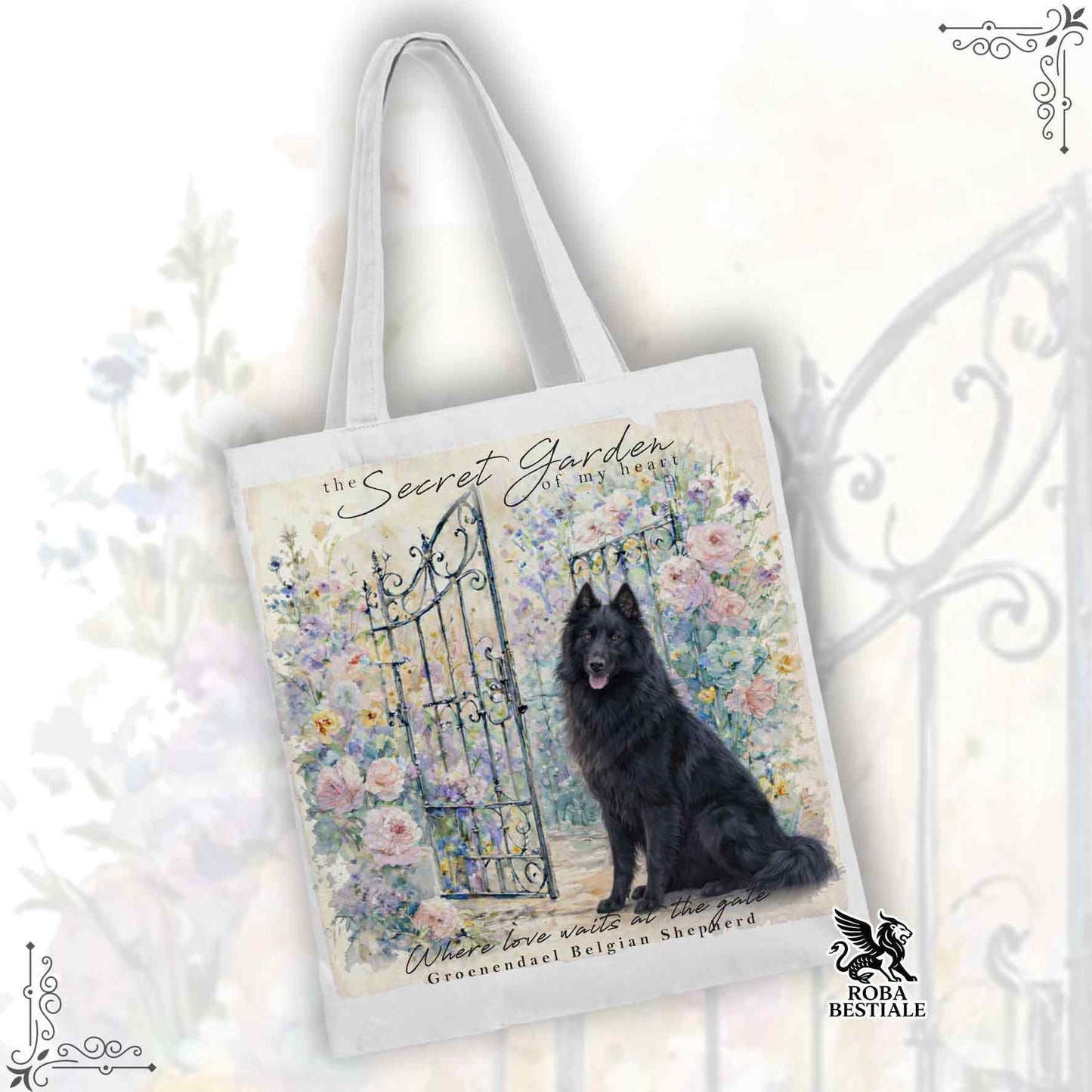 Tote Bag SECRET GARDEN - PASTORE BELGA GROENENDAEL - 100% Cotone - Bianca o Beige