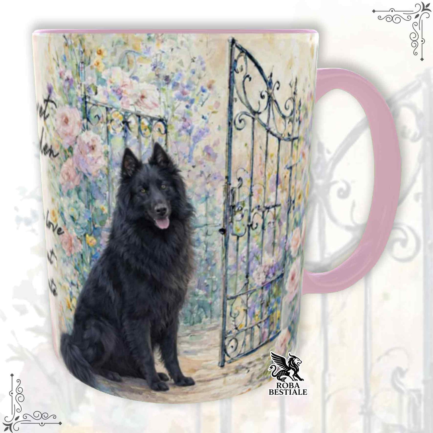 Tazza SECRET GARDEN - PASTORE BELGA GROENENDAEL - Dettagli ROSA - 330 ml - in Ceramica