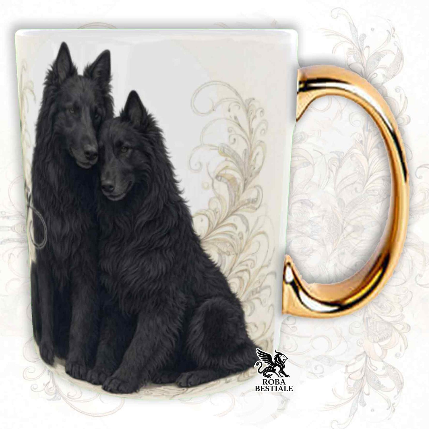 Tazza NOBILITY - PASTORE BELGA GROENENDAEL - Manico ORO - 330 ml - in Ceramica