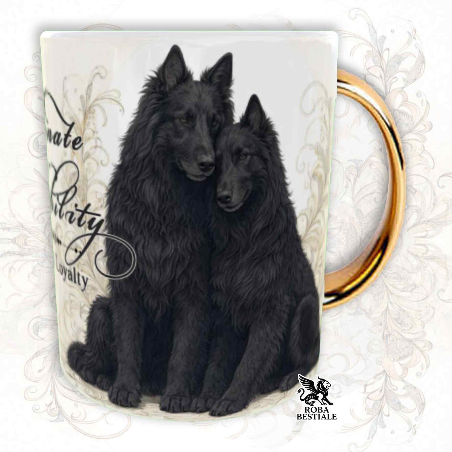 Tazza NOBILITY - PASTORE BELGA GROENENDAEL - Manico ORO - 330 ml - in Ceramica