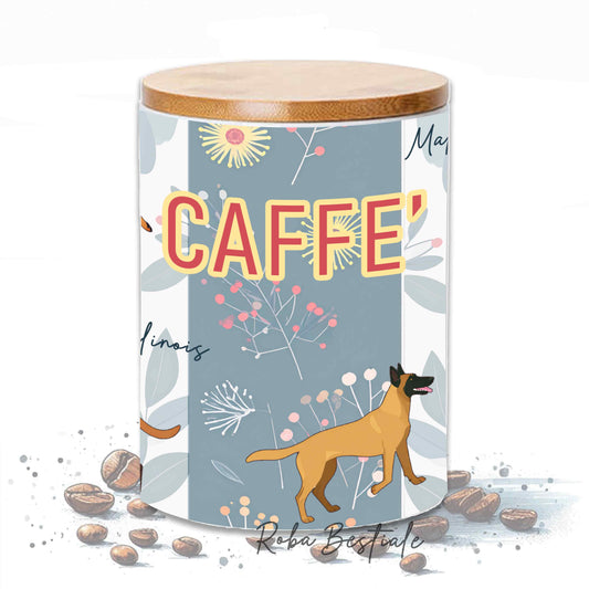 Barattolo CAFFE' - PASTORE BELGA MALINOIS - In Ceramica, Tappo in legno con guarnizione