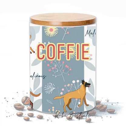 Barattolo CAFFE' - PASTORE BELGA MALINOIS - In Ceramica, Tappo in legno con guarnizione